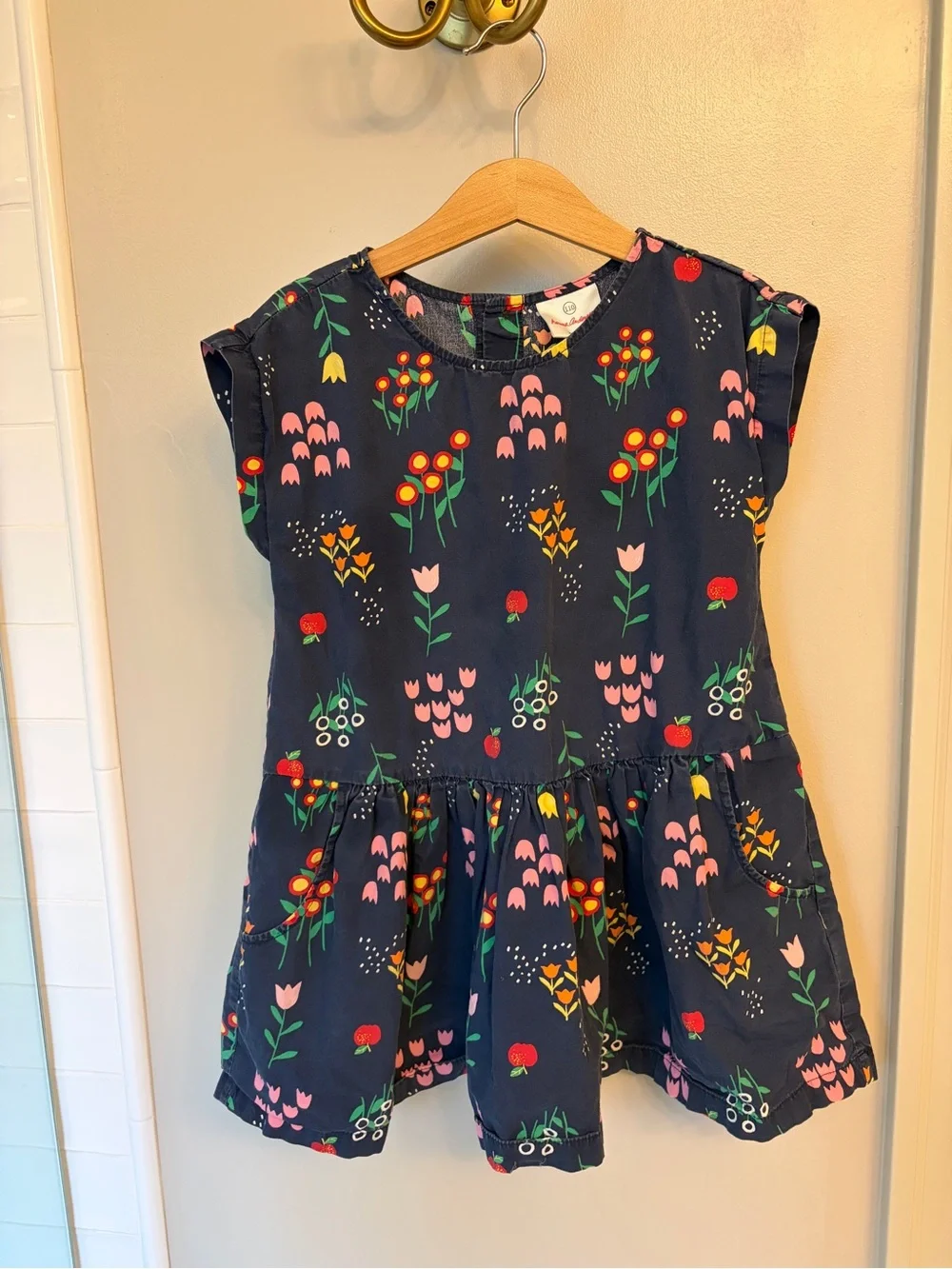 Hanna Andersson Navy Floral Pocket Dress with Pink & Red Blooms
